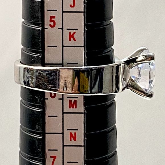 Classic Engagement Ring Faux Diamond Prong Setting Silver Tone - Picture 9 of 9